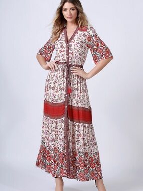 Fp To Love Floral Boho Maxi Dress Sz S Button Prairie Cottagecore Peasant Flawed